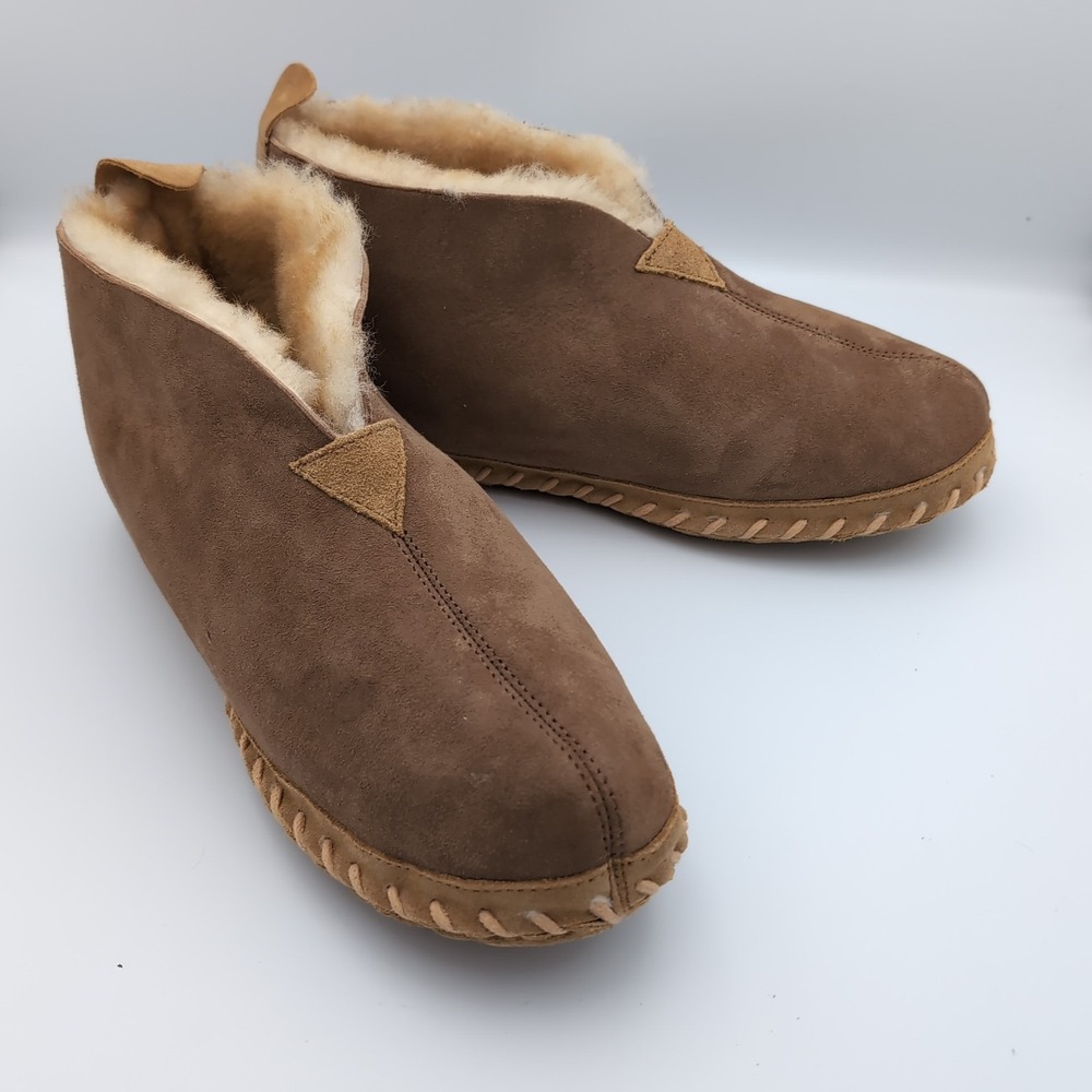 L.L. Bean Wicked Good Slipper Boots Mens 12 Brown Suede Shearling Lined 189724